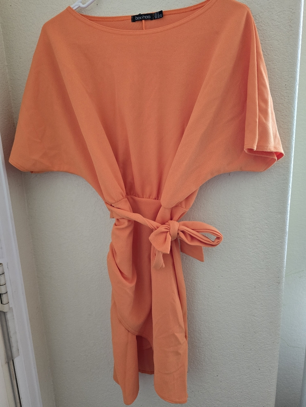 NWT Boohoo Orange Batwing Tie Waist Mini Dress 4